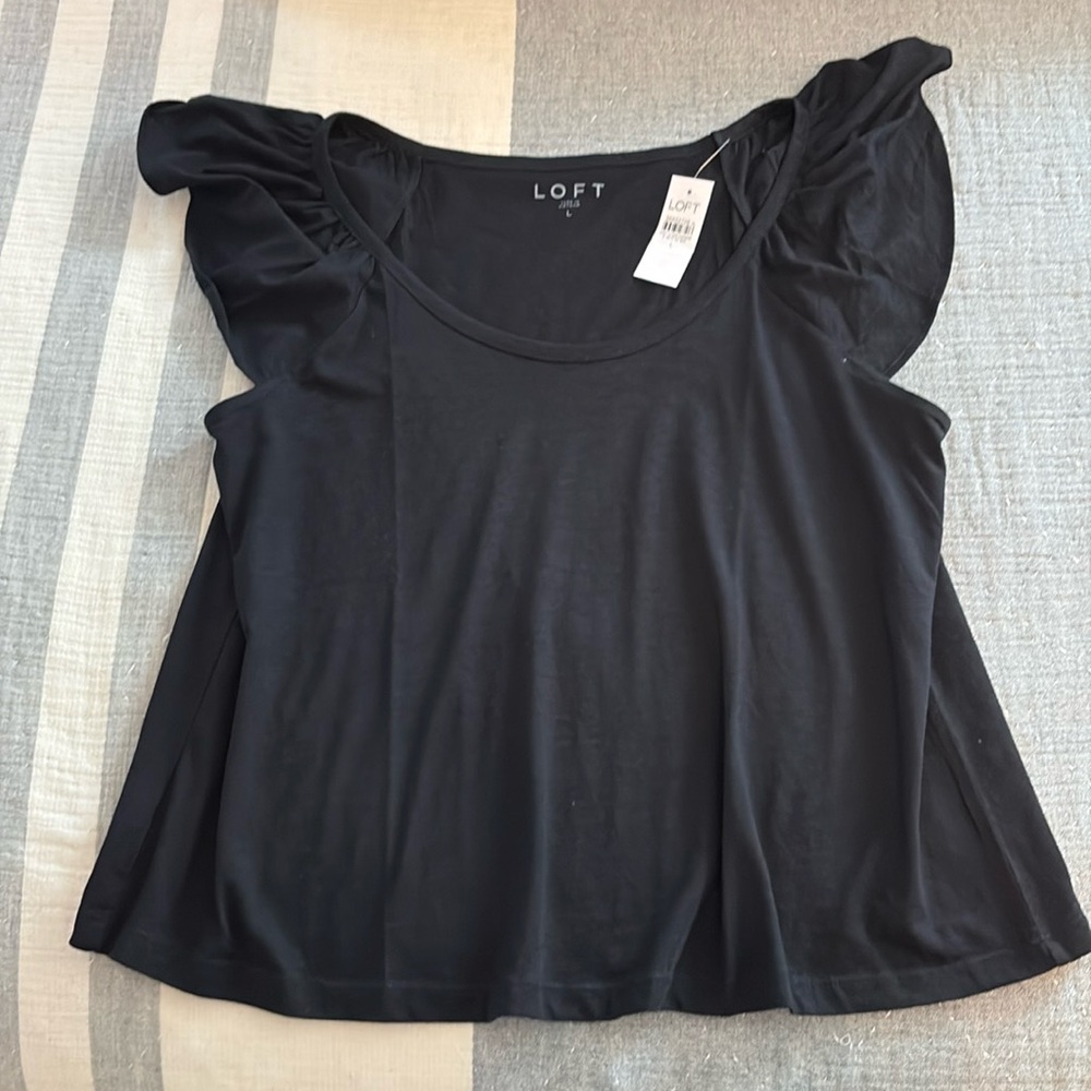 LOFT Black butterfly/flutter sleeve tee
